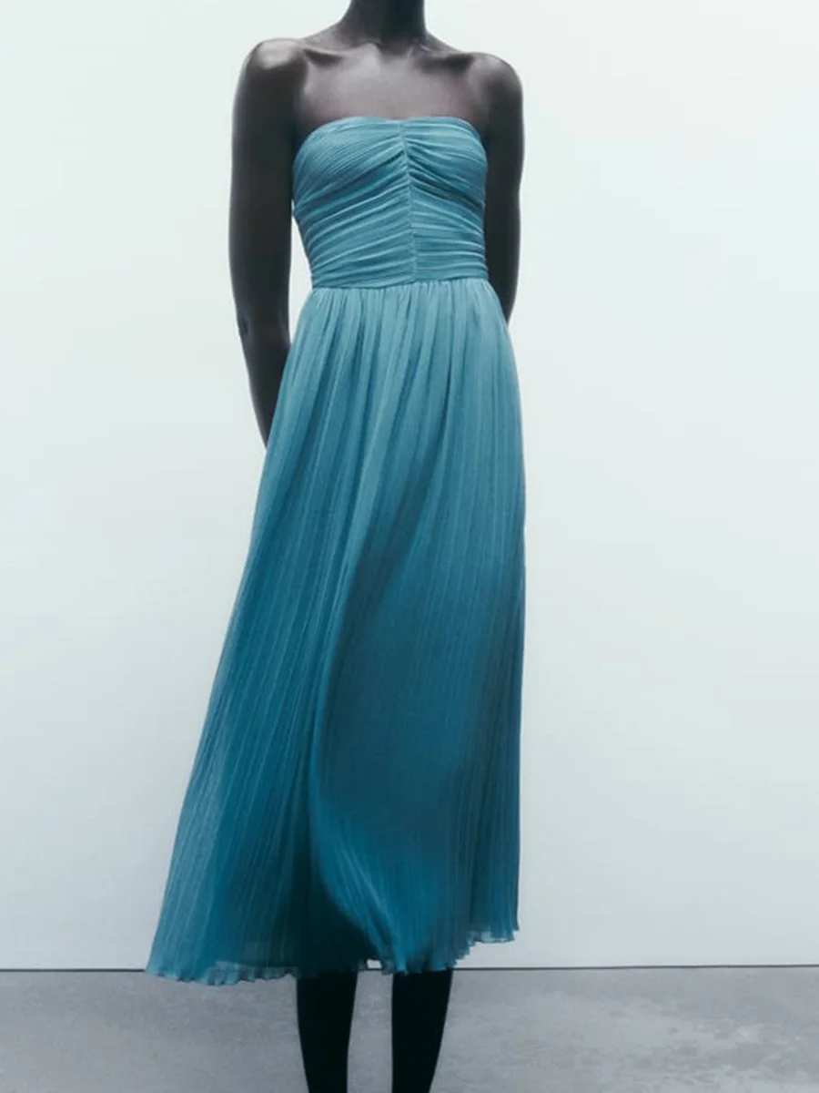 

Платье-миди женское Плиссированное с открытой спиной, высокой талией и молнией