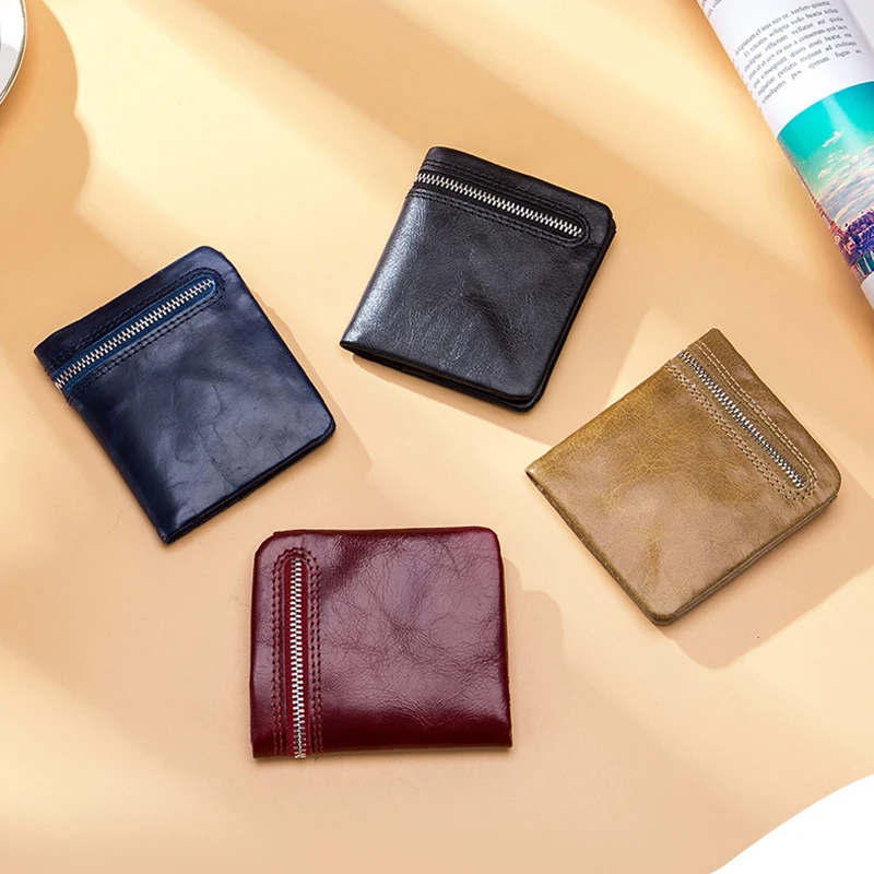 Mini Purse Men Women Cards Holders Handmade Ultra-thin Soft Wallet First Layer Leather Wallets Short Zipper Buckle Small Bags