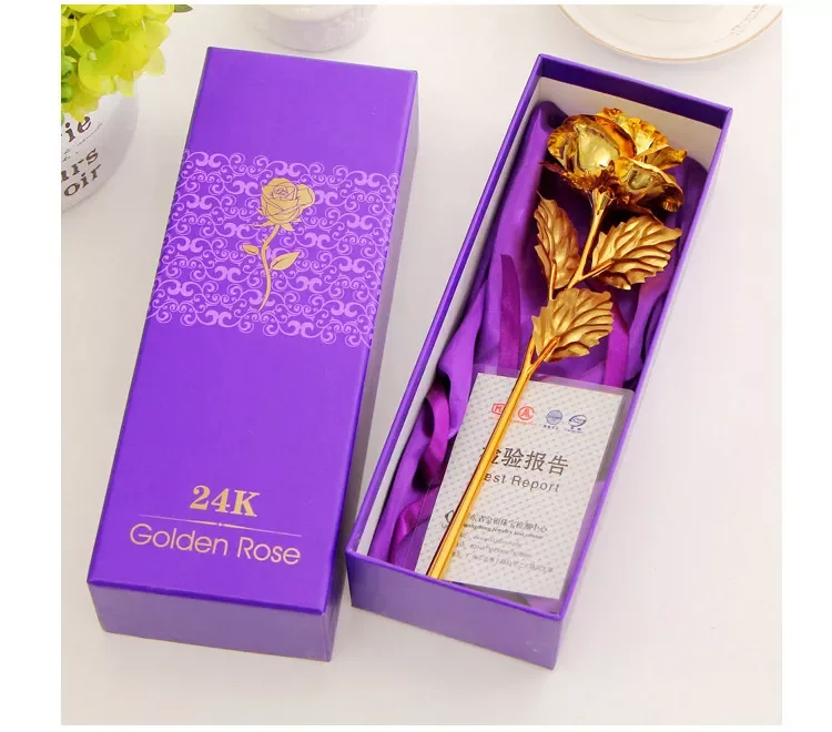 

Best Gift For Girlfriend Golden Rose Wedding Decoration Golden Flower Valentine's Day Gift Gold Rose Gold Flower with Box -15