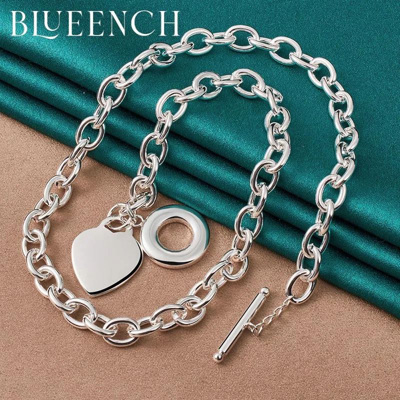 

Blueench 925 Sterling Silver Heart Peach Circle Pendant Necklace for Women Proposal Party Fashion Glamour Jewelry
