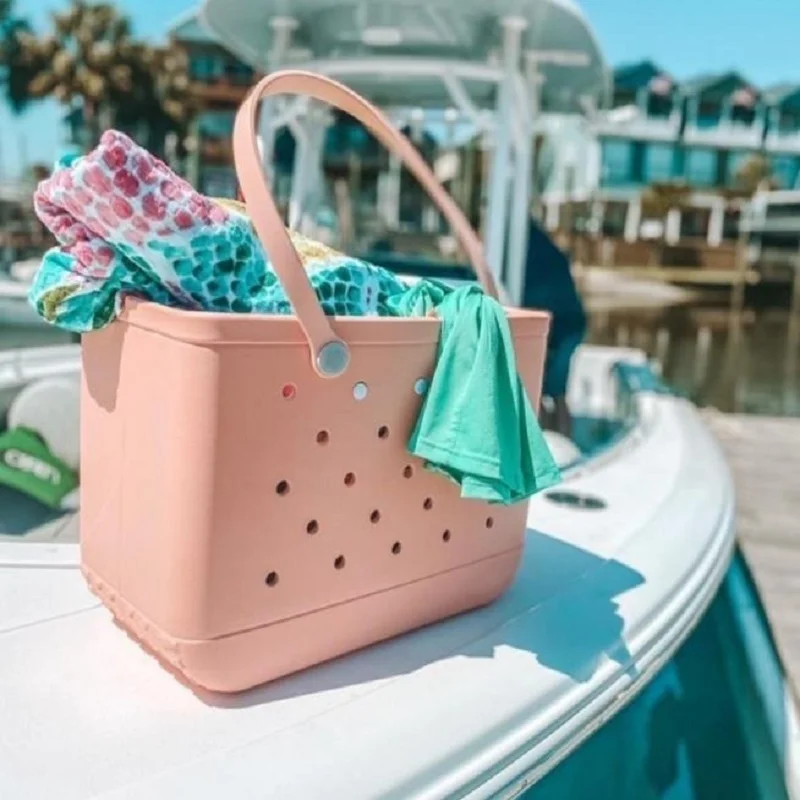 Silicone Large Beach Bags Trendy Ladies Shoulder Bag Candy Color EVA Beach Tote Bog One Side Holes Holiday Urban Waterproof Bag