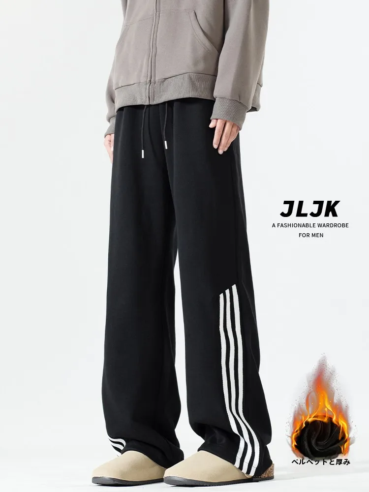 American Sle Fleece-lined Retro Stripe Casual Pants Men's Autumn and Winter New Fashion Brand High Street Thickened Trouser...