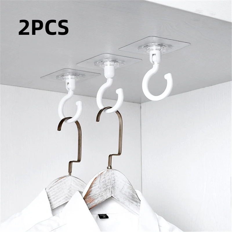 

2Pcs Rotating Ceiling Hook Powerful Mosquito Net Hook Traceless Punch-free Self-adhesive Bathroom Dormitory Storage Holder Hook