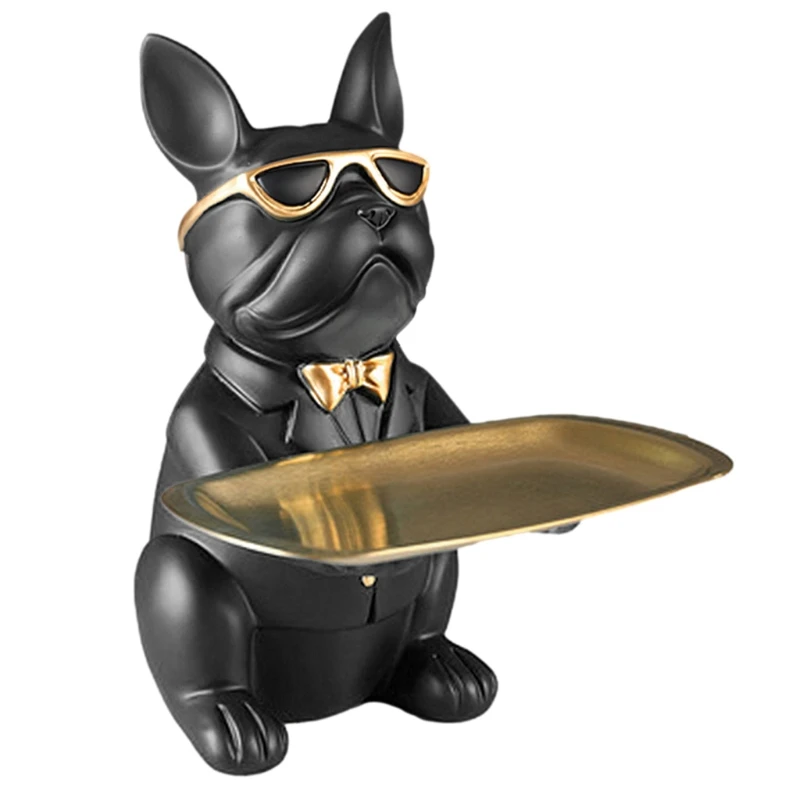 

Статуя бульдога, поднос для хранения, милые скульптуры животных, тарелка для конфет с резиновыми ключами