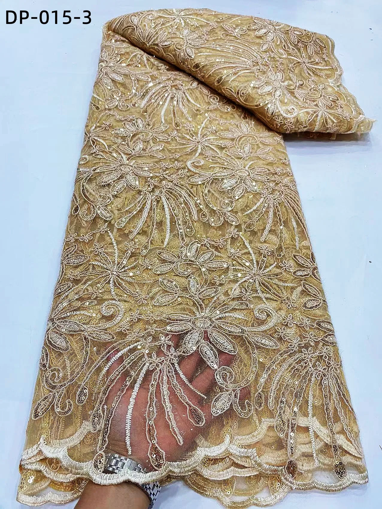 

Gold Embroidery African Lace Fabric High Quality 2023 French Sequin Mesh Lace Fabric For Sewing Bride Dresses For Woman Party