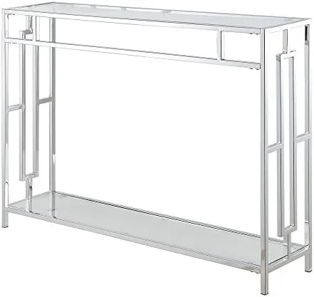 

Square Chrome Console Table with Shelf, Glass/Chrome