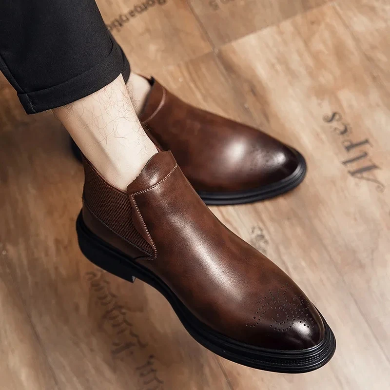 

Men's Short Boots Are Fashionable And Versatile, Casual Business High Top Casual Leather Shoes, Retro Inner Elevated Men's Boots
