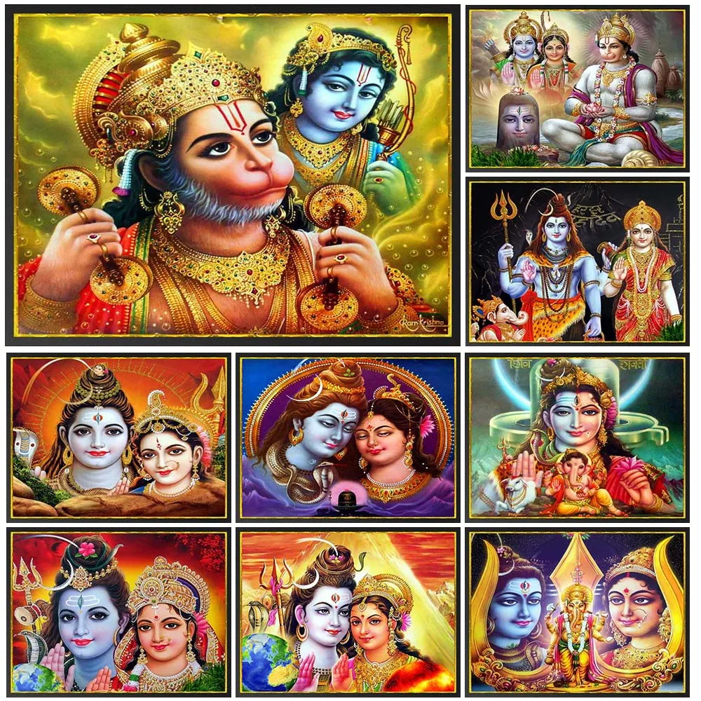 Фото Shiva Family Parvati Hinduism Religion Hanuman Prints Wall Pictures For Living Room Poster Wall Art Canvas Painting Unframed №1