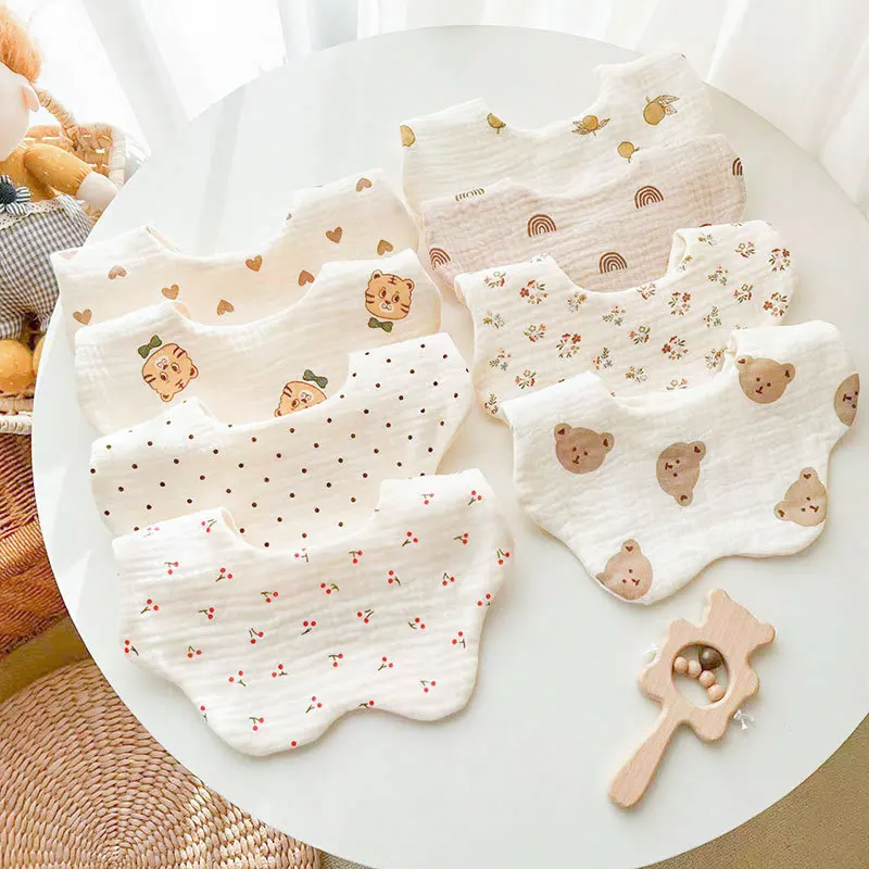 Korean Style Baby Feeding Bibs 6 Layers Cotton Petal Infants Print Crepe Saliva Towel Newborn Toddler Soft Burp Cloth Kid Bib