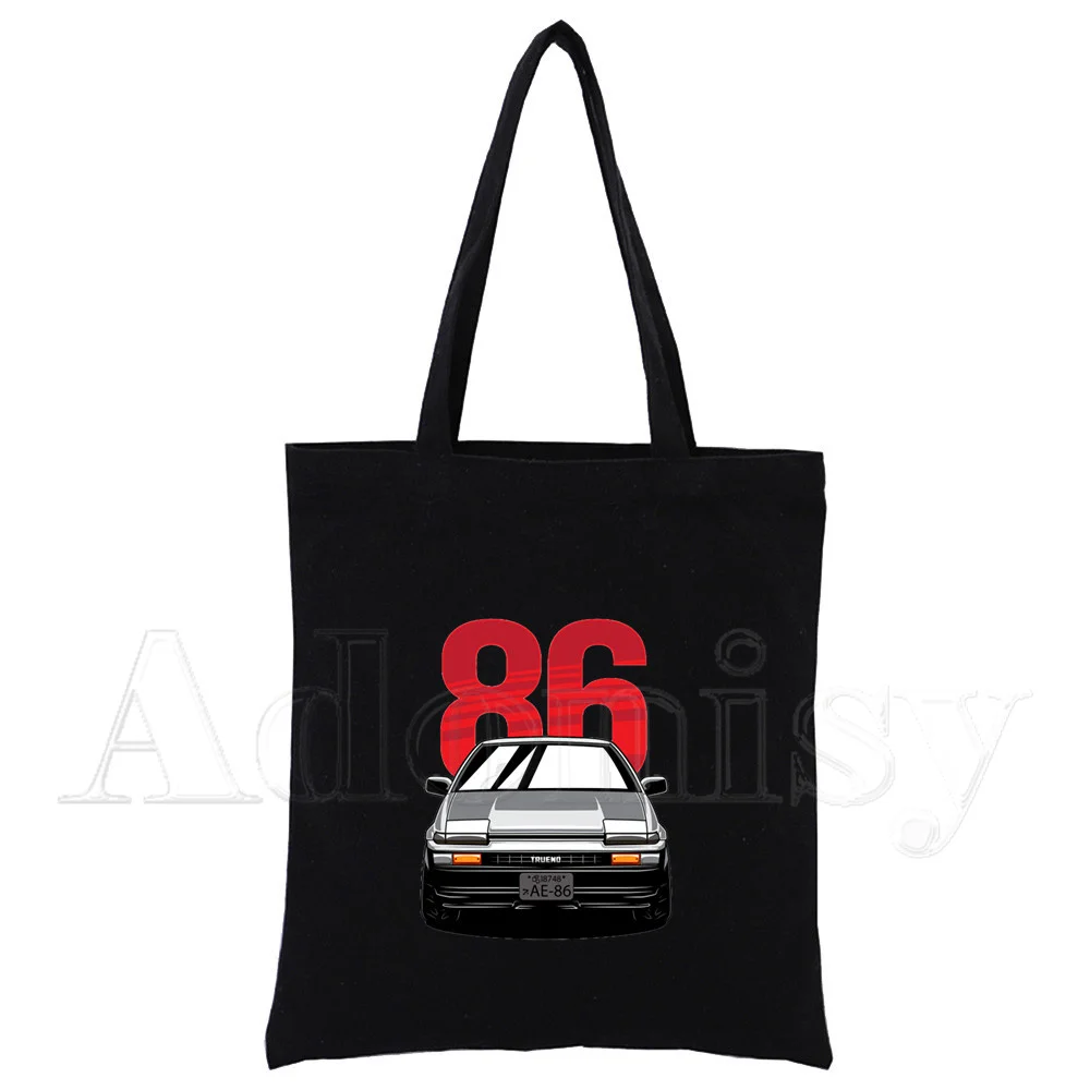 

Initial D Print Reusable Shopping Bag Women Canvas Tote Bags Printing Eco Bag Cartoon Shopper Shoulder Bags Black