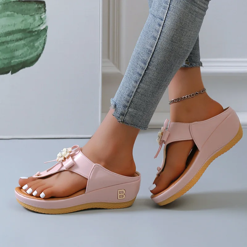 Women's Flip-flops Flowers 2023 Summer New Platform Wedge Heel Outdoor Beach  Fashion Comfortable Peep Toe Slippers Women Luxury