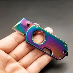 Stainless Steel 3Cr13 Sliding Blade Utility Knife EDC Keychain Mini Box  Cutter Replaceable Blade Small Folding Pocket Knife