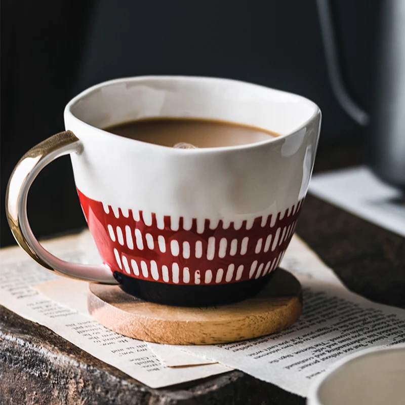 

Керамические кофейные кружки в американском стиле, креативная Ретро чашка с ручной росписью и узором, бытовые высокотемпературные чашки дл...