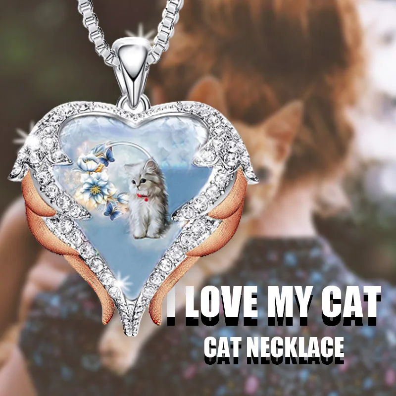 

cat heart necklace romantic love cure ladies necklace necklace for women crystal necklace gold necklace spiritual jewelry