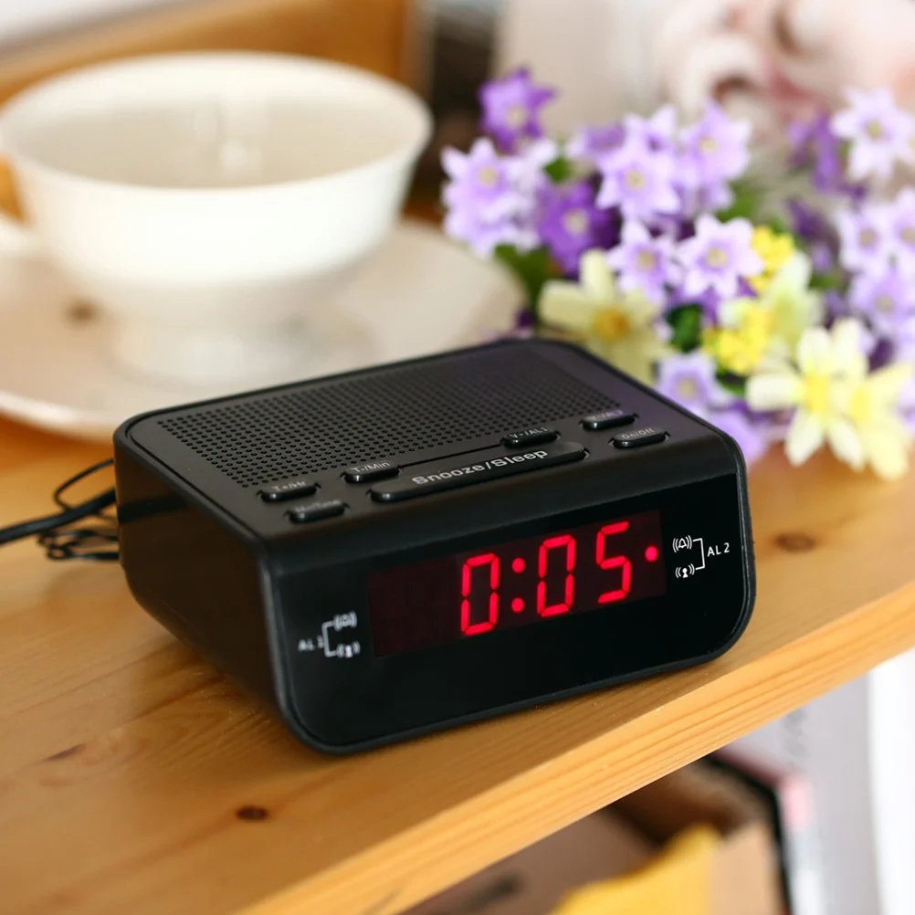 

Digital Alarm Clock Radio with Sleep Timer Radio LED Display Snooze Dual Band Storage Stations AM/FM for Bedrooms with