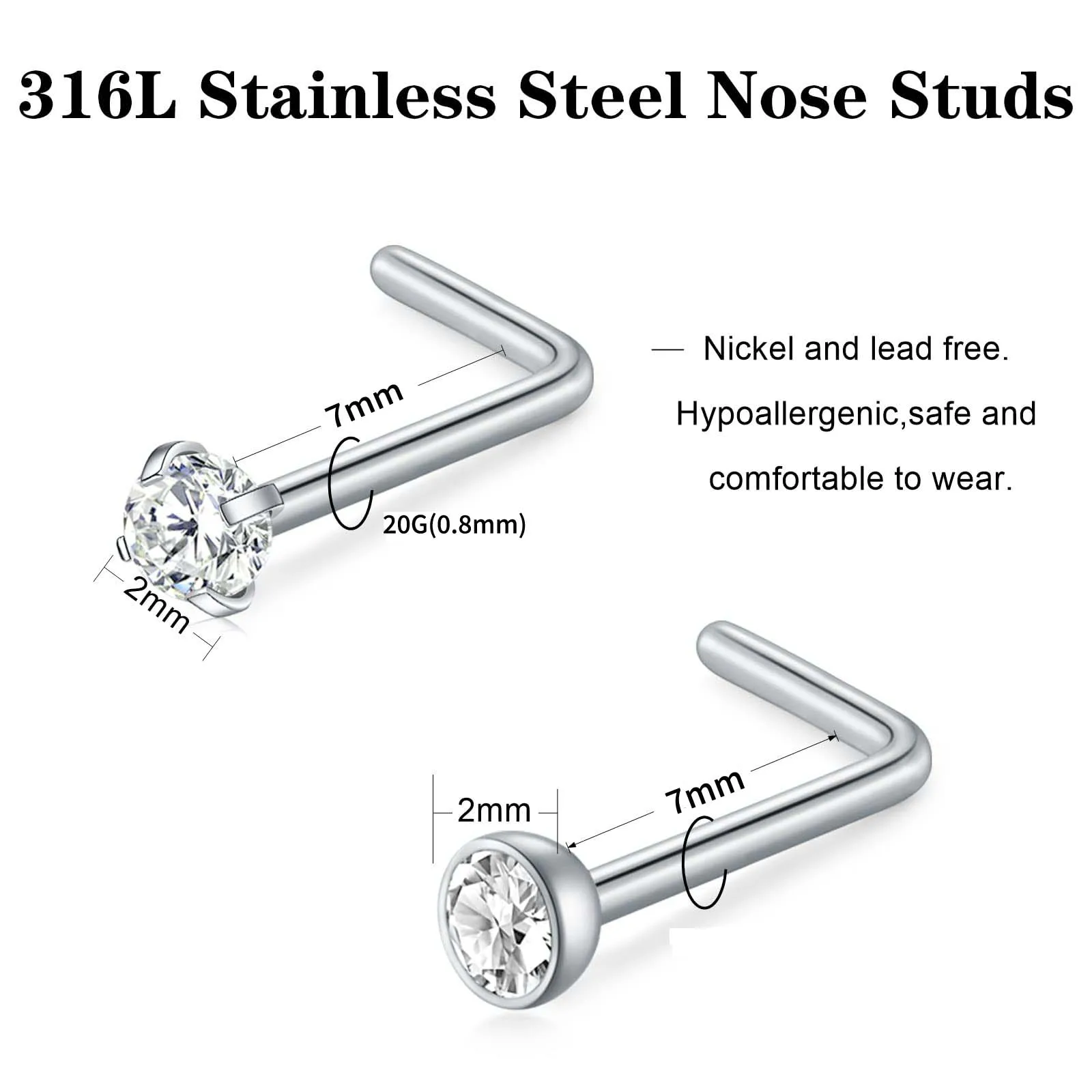 Набор из 10 шт. 20 г шпильки для носа L-образный винт с 16 иглой пирсинга