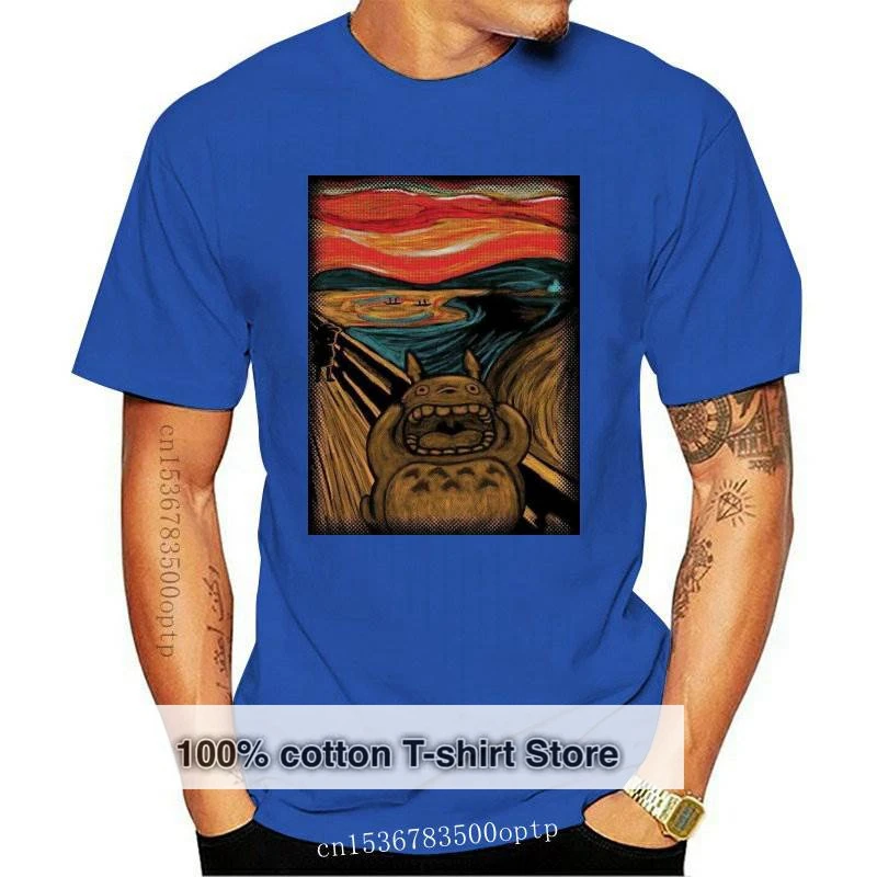 

New Munch's Neighbor Totoro Scream Japan Anime T Shirt Harajuku Streetwear Men Cotton Kawaii T Shirt Vintage Aesthetic Clothes