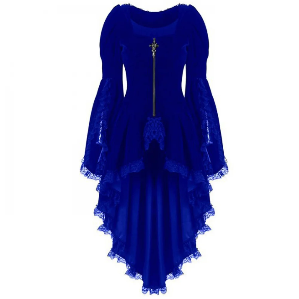 Женский готический кружевной лоскутный бархатный смокинг с длинным рукавом