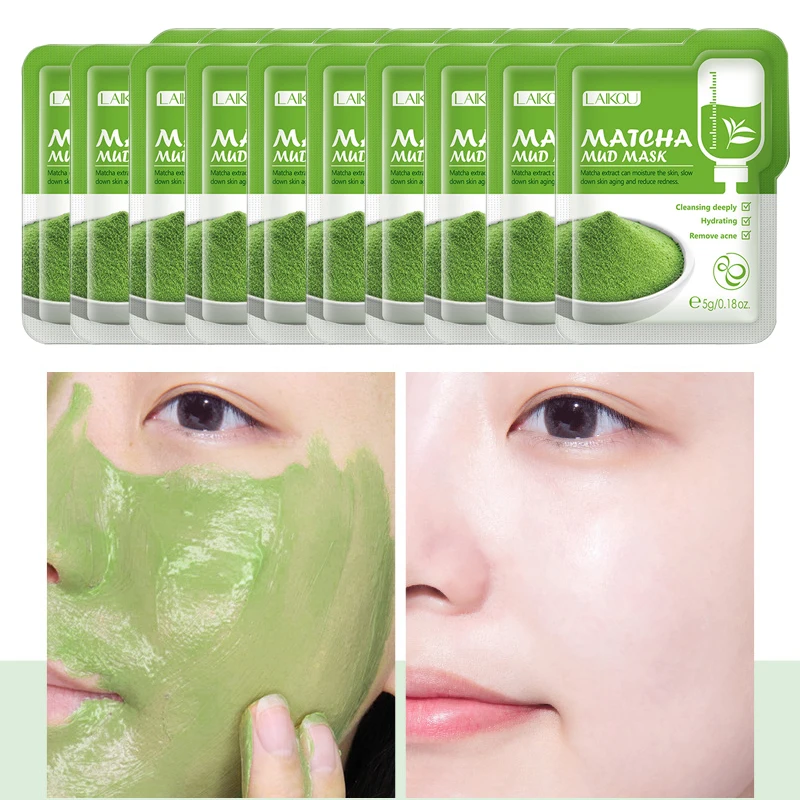 

10Pcs Green Matcha Mud Mask Facial Blackhead Remove Acne Treatment Clay Cosmetics Pores Cleansing Moisturizing Face Beauty Mud