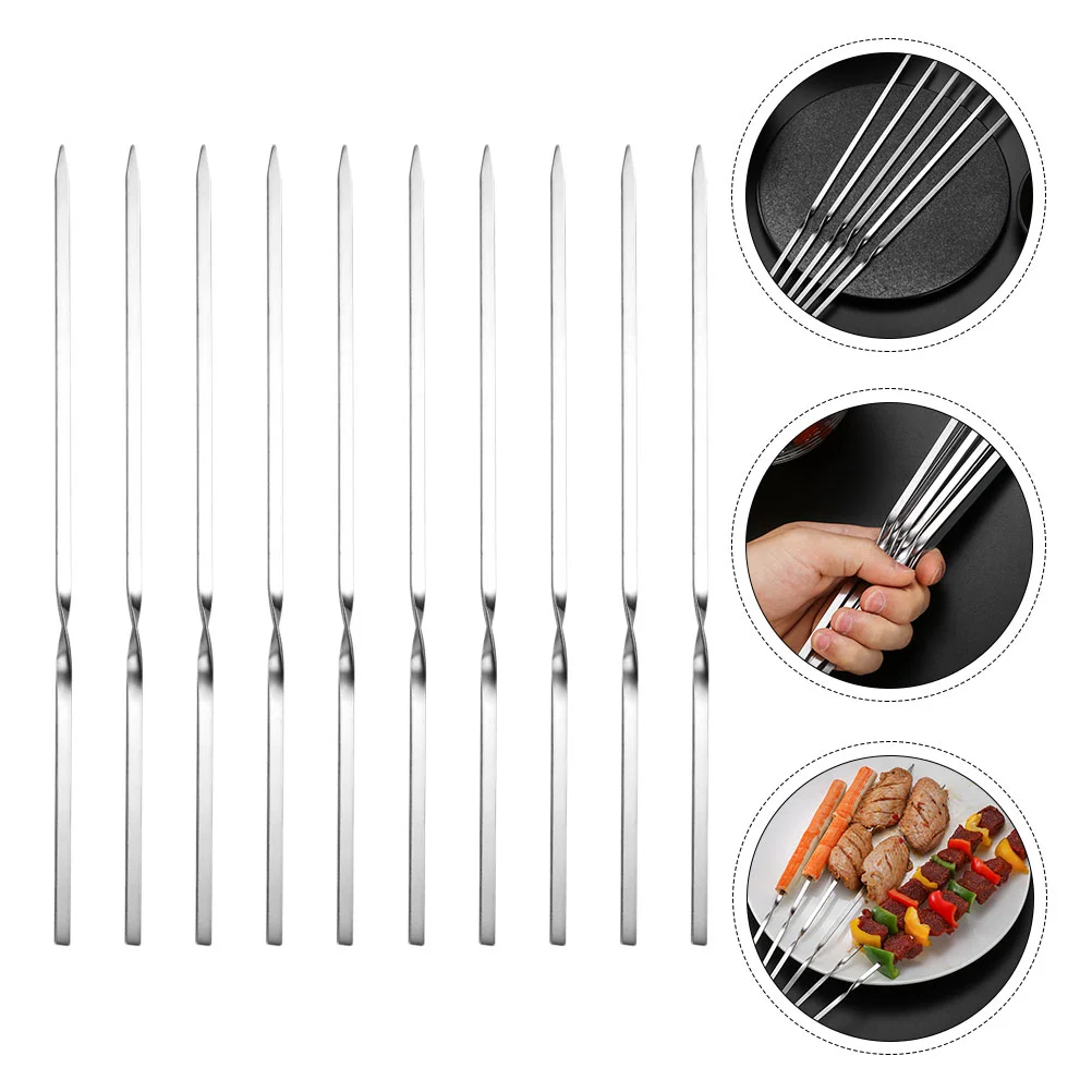 

Grill Skewers Outdoor Grill Flat Skewers Reusable Kabob Sticks Barbecue Skewers Metal Barbecue Rod Skewers For Kabobs