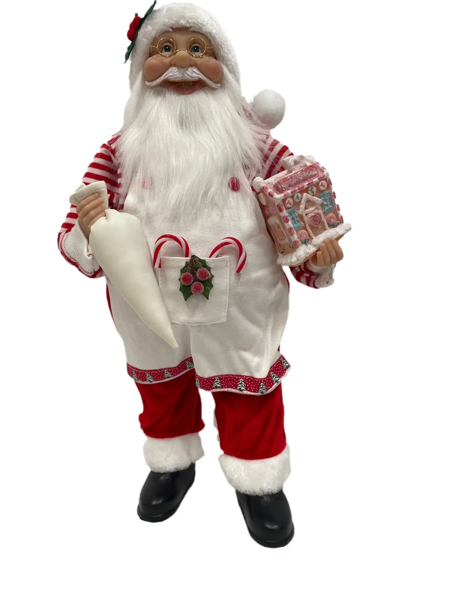 

Santa in Baking Apron with Icing and Gingerbread House Indoor Décor, Christmas Decoration,18 in