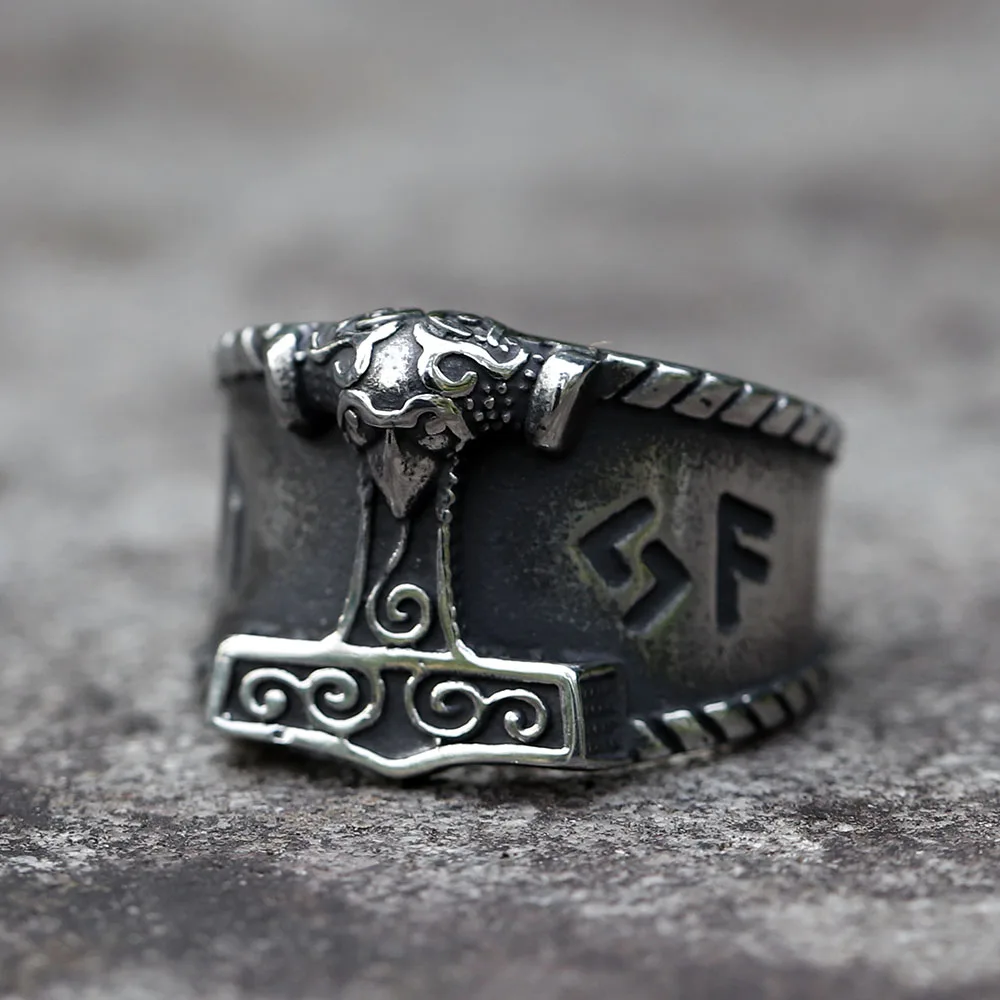 

NEW Men's 316L stainless-steel rings Odin Celtic Knot Rune Thor Hammer Nordic VIKING Amulet Jewelry Gifts free shipping