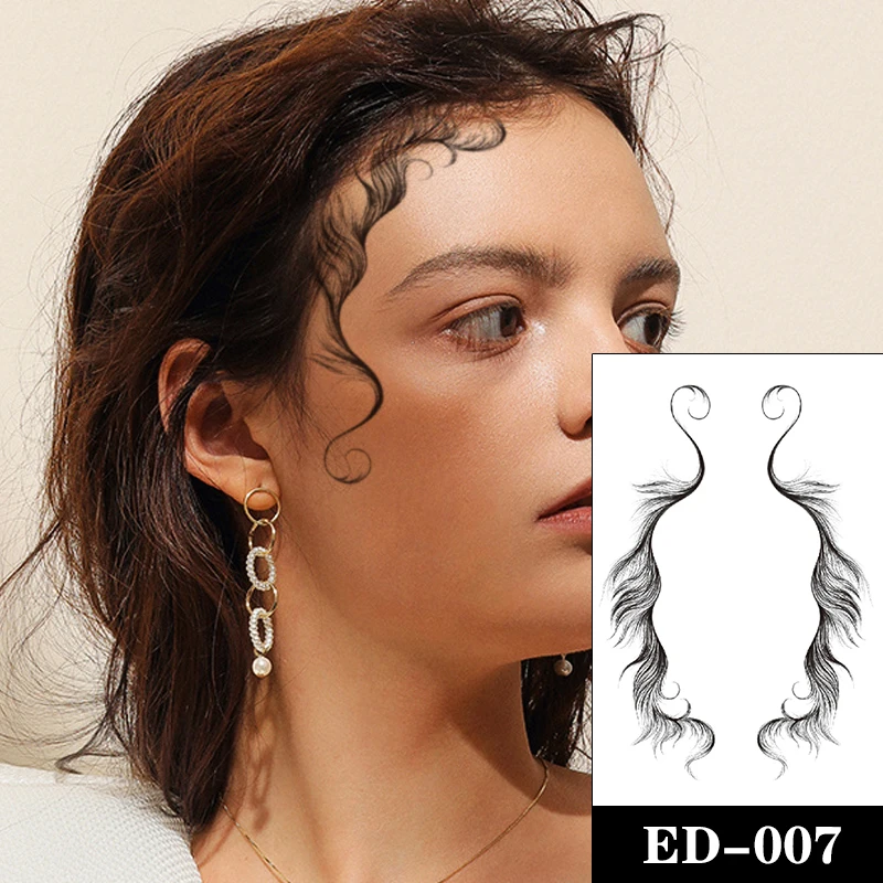 

Forehead Hairline Edges Tattoo Sticker Baby Hair Pony Tail Styles Temporary Tattoos Waterproof Black Sleek Bangs Posted Tatoos