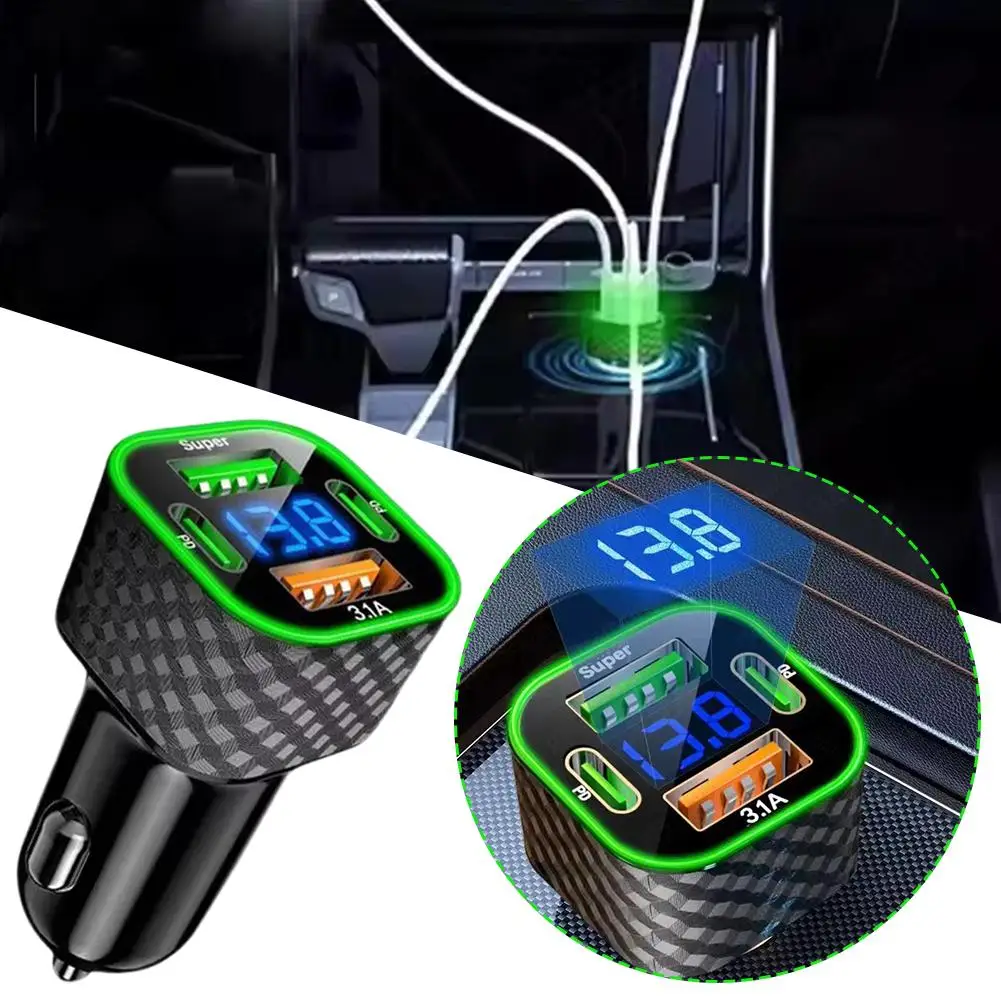 Автомобильное зарядное устройство для телефона мощностью 380 Вт USB C двойной PD 4 в 1