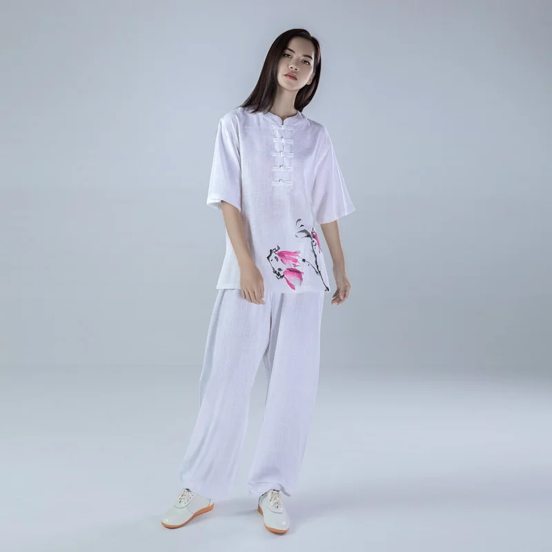 Women Tai Chi Kungfu Uniform Linen Quickly Dry Loose Sweatshirt+pant Jogger Fitness outfit Yoga Casual Meditation Set Activewear