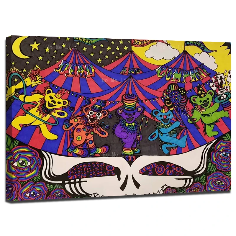 

Психоделический череп благодарные мертвецы танцующие медведи розы глаза хиппи красочный Стильный Холст стены Искусство декора живопись