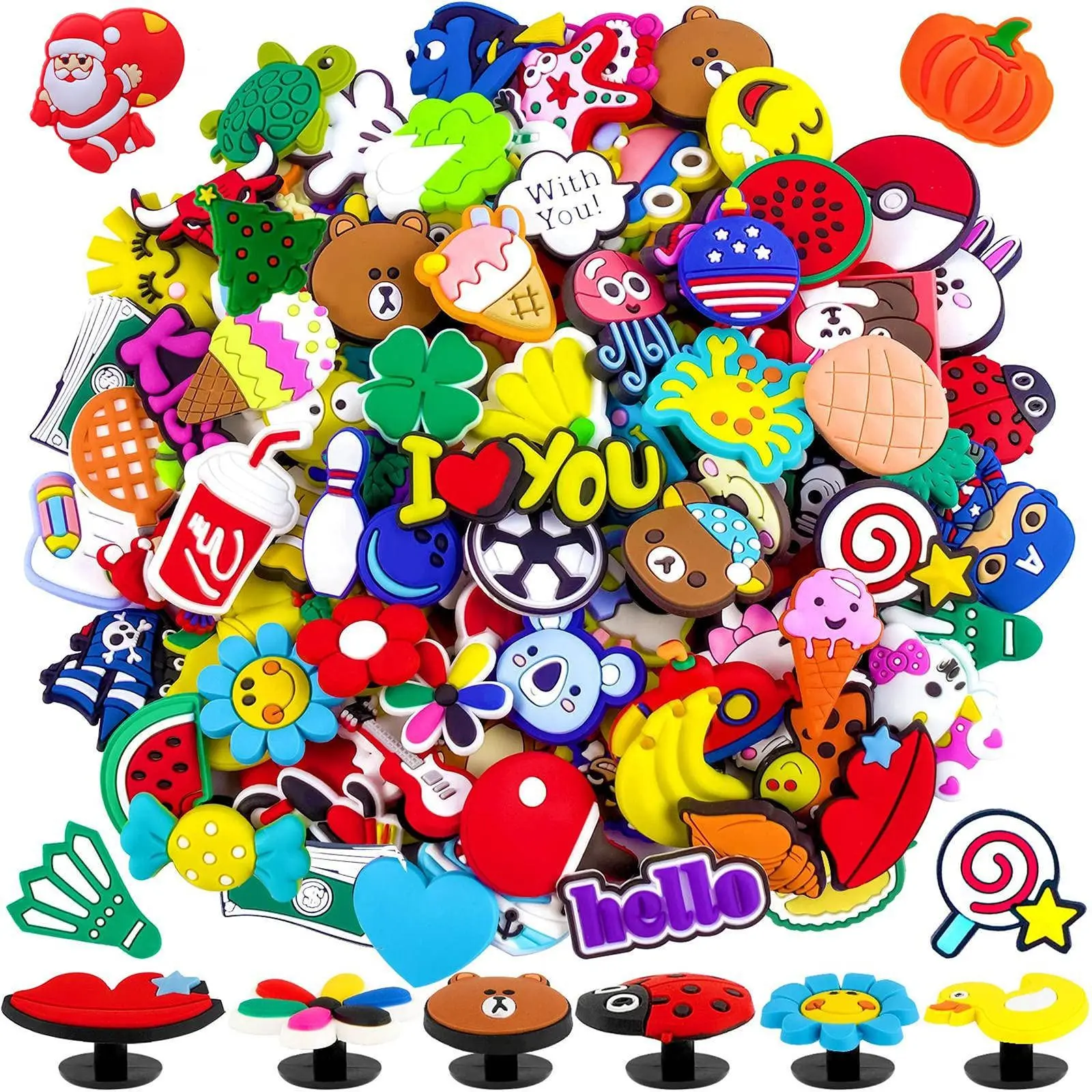 Hot 20-200PCS jibz Wholesale Random Cartoon  Shoes Charms Decrations For Croc clogs Buckle Kids X-mas Gifts Shoe Accessories