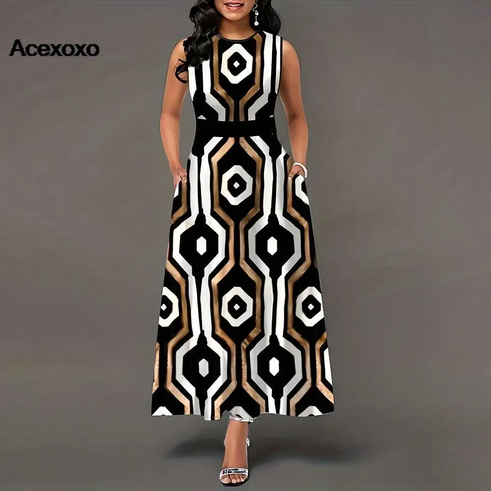 

2023 new spring and summer fashion Europe and the United States vintage printed high-waisted vest skirt summer dress women