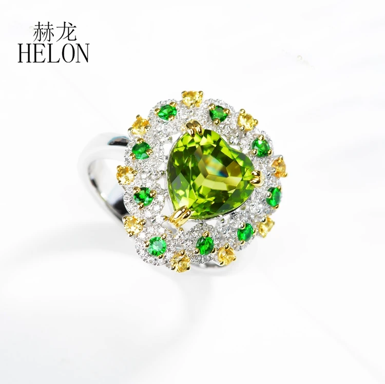 HELON кольцо из натурального перидота 9 мм белого золота 18 карат с настоящим