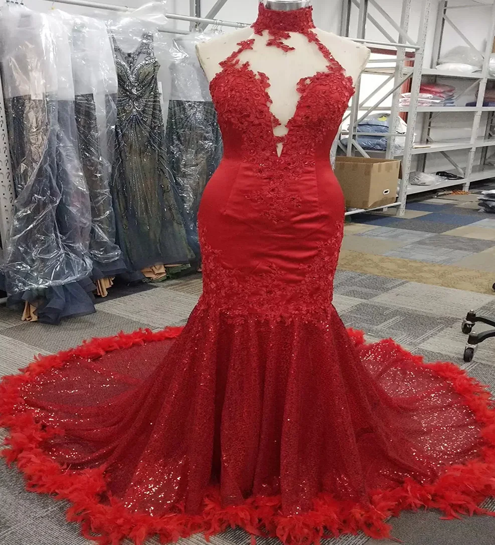 

Черное Красное Вечернее платье для девушек, Роскошные блестящие кружевные платья-русалки для выпускного вечера, 2022 элегантные платья с пер...