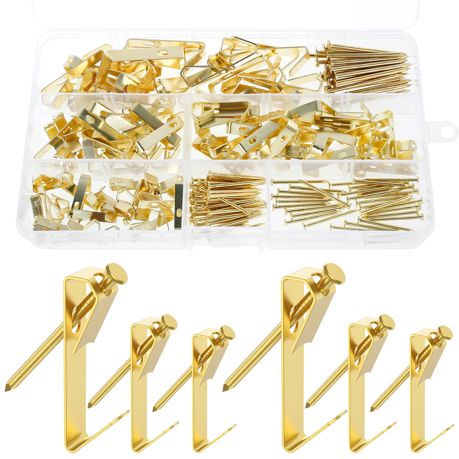 

184Pcs 20/30/50lb Golden Heavy Duty Picture Hangers with Nails Photo Frame Hook Drywall Oil Painting Mirror Picture Hanging Hook