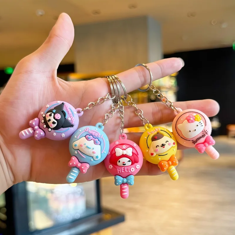 Фото Милый набор брелоков-леденцов Sanrio, очаровательные фигурки-конфетки с бантиками, мягкий ПВХ-брелок в подарок для девочек. №1