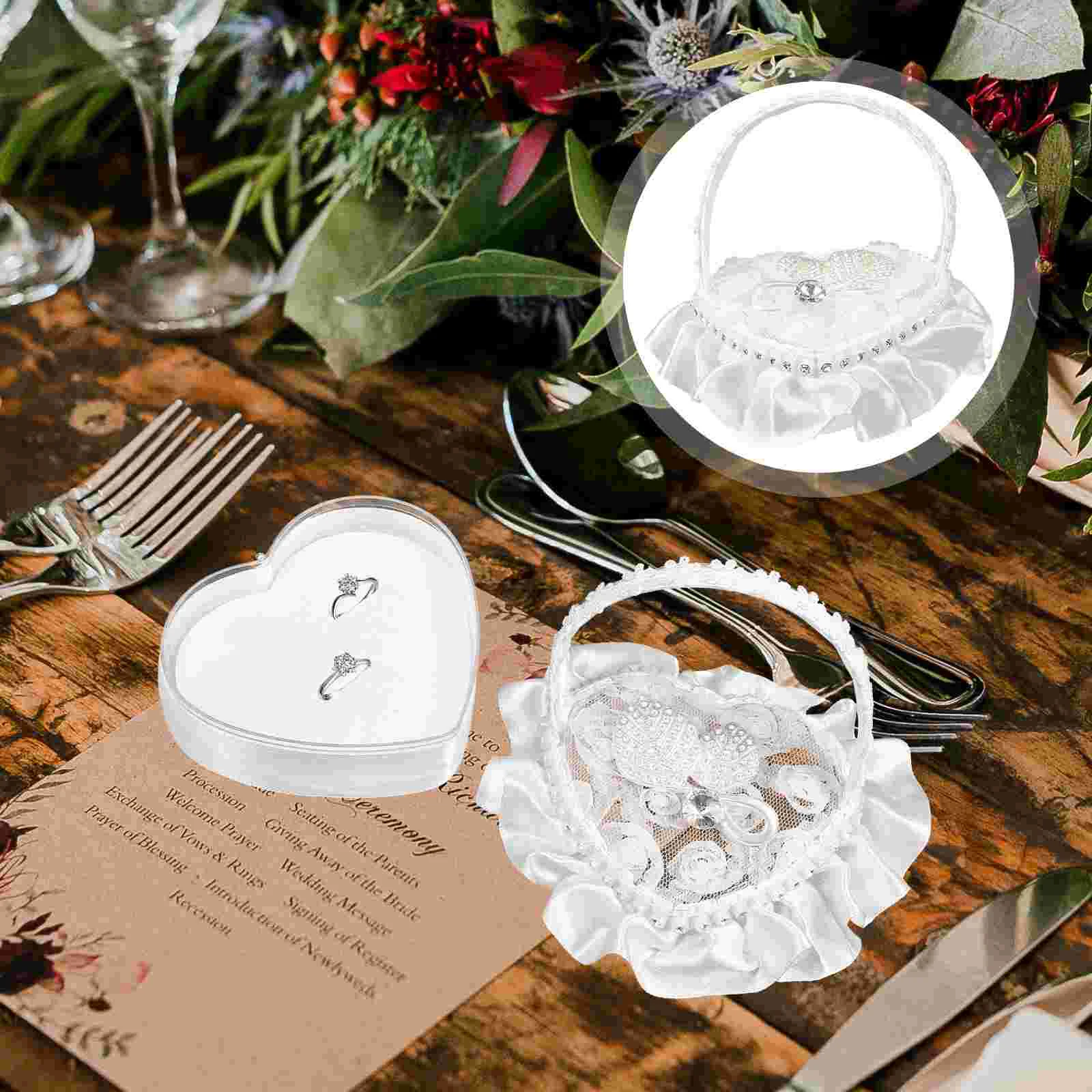 

Lace Ring Pillow Heart-shape Holder Wedding Bridal Cushion Rings Boxes Supplies Lacering