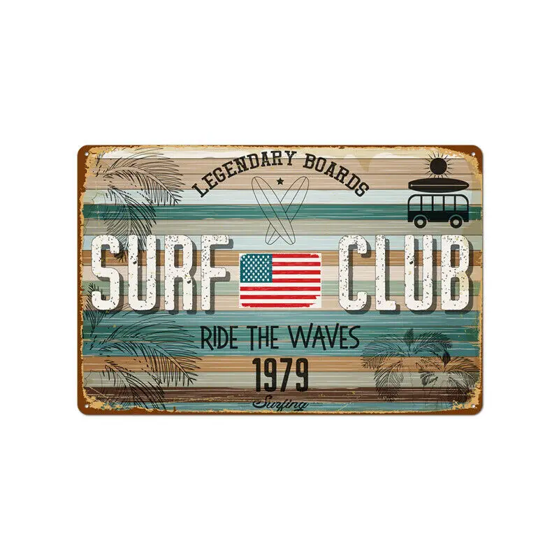 Metal Tin Sign surf club ride the waves Home Vintage Retro Poster 12*8 inches | Plaques &amp Signs