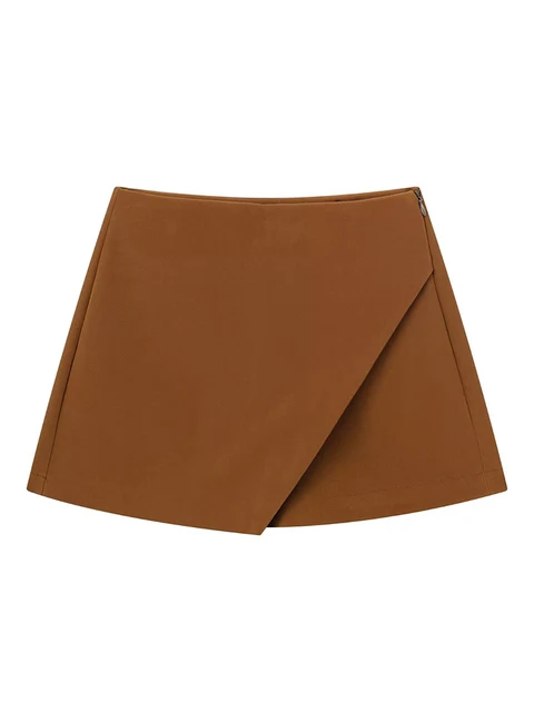 Clothes Women Fashion Asymmetrical Shorts Skirts High Waist Back Pockets Side Zipper Vintage Female Skort Solid Dress