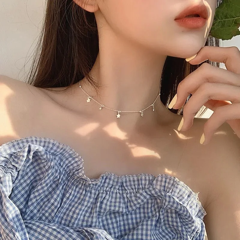 

New 925 Sterling Silver Star Moon Necklace Charm Fashion Pendant Choker Party Gift for Women's Exquisite Jewelry Free Shipping