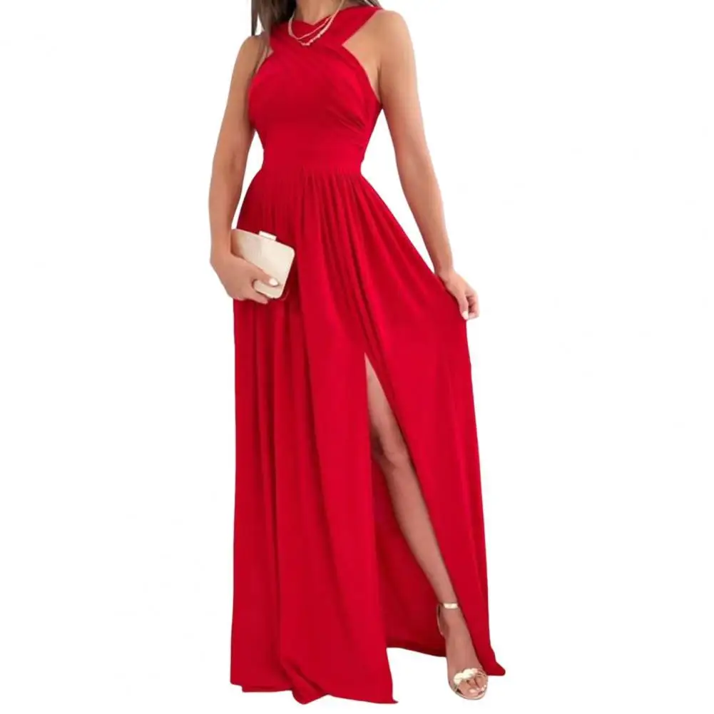 

Женское вечернее платье с разрезом, повседневное длинное платье, женское банкетное платье, однотонное плиссированное платье для выпускног...