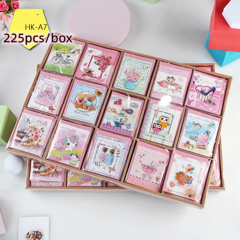 227pcs/box Greeting Cards with Envelope for Business Small Cartoon Animal Paper Mother's Day Thank You Birthday Gift Card