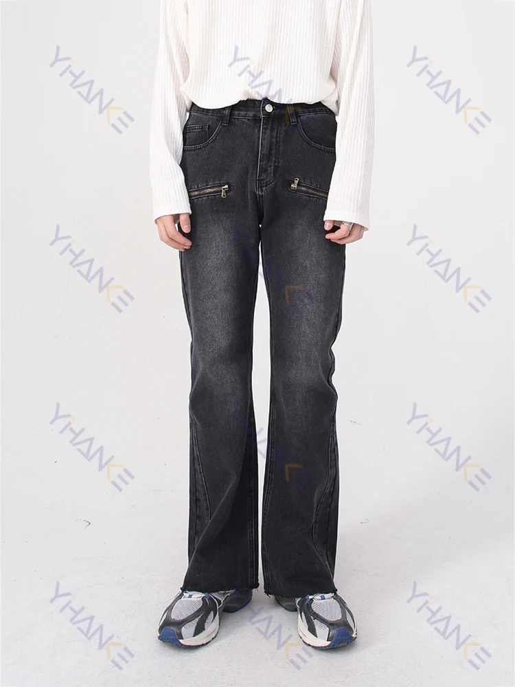 

Jeans Men's Korean Fashion Personalized Zipper Design Retro Flared Pants Loose Wide -leg Trend Street Clothing Men's Clothing