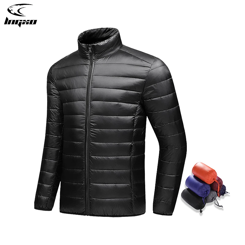 LNGXO Packable Down Jacket Men Ultralight Camping Trekking Waterproof Winter Coat Outdoor Windproof Warm Puffer Jacket Plus Size