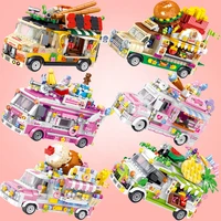 camping fruit car building blocks moc model city street view ice cream truck girl child puzzle assembled toys kids birthday gift