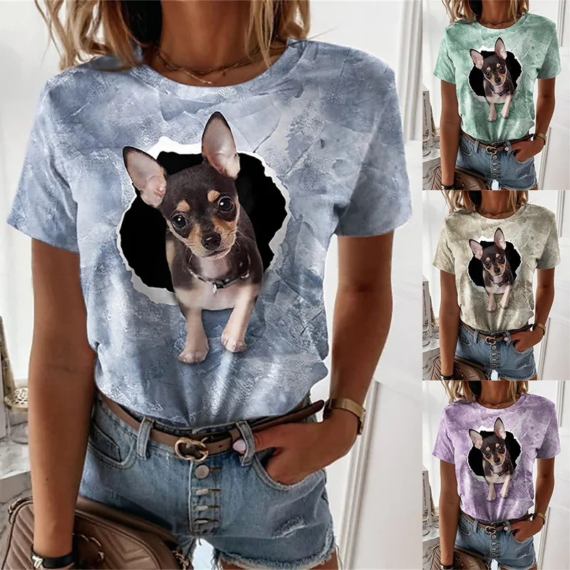 

2023 Summer Women's Casual Animal Print Short-Sleeved Round-Neck T-Shirt Fashion Female & Lady Summer Tops