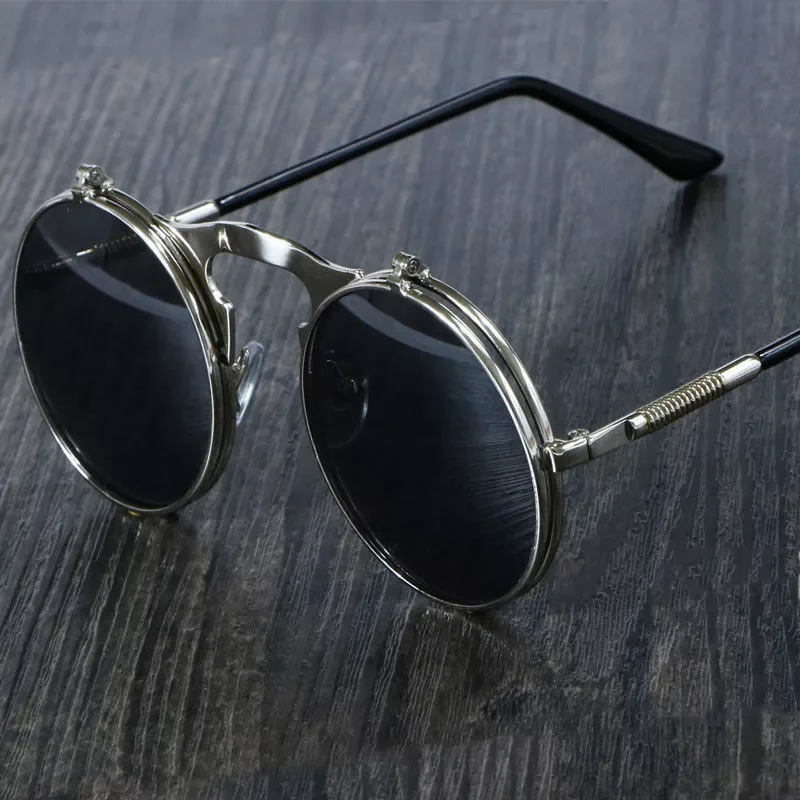 

Retro Flip Round Sunglasses Men Women Metal Steampunk Style Sun Glasses Male Female Double Circular Clear Lens Eyeglasses