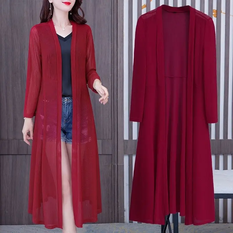 

Женский Длинный Кардиган с длинным рукавом, свободная верхняя одежда от солнца, A226