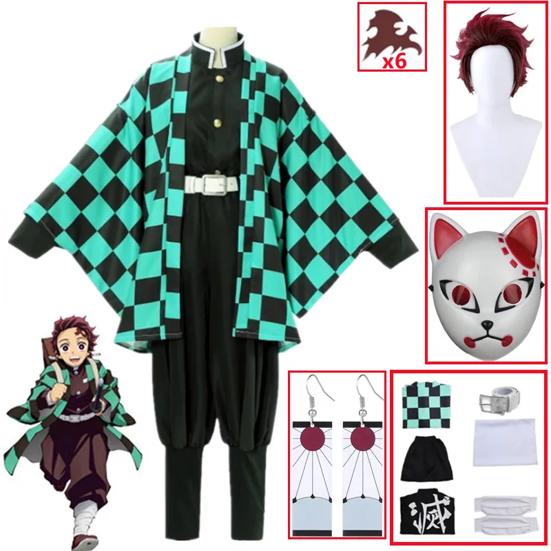 

Demon Slayer Kimetsu no Yaiba Tanjirou Kamado Cosplay Costume Kimono Cloak Halloween Party Anime Clothes Uniform Set