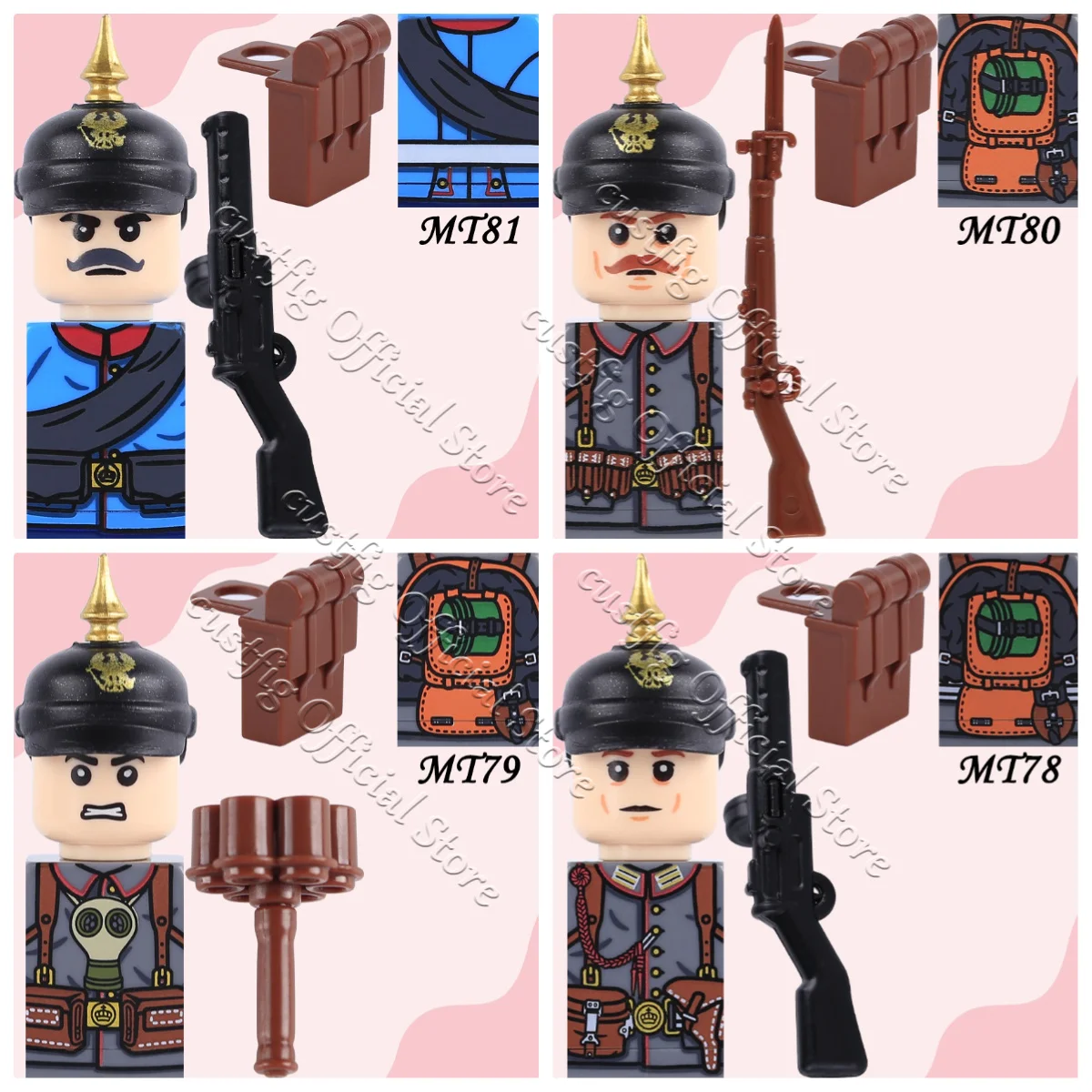 Фото Конструктор MOC: Фигурки солдат, аксессуары, строительные блоки, пехотинцы, немецкие, прусские, камуфляж, воины, оружие, кирпичики, игрушки для мальчиков, подарок №3